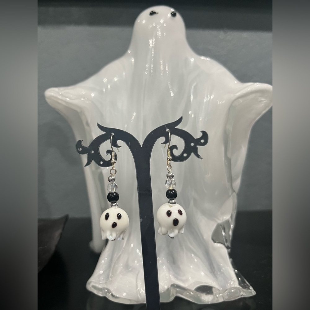 Halloween Glass Ghost Earrings. Handmade.